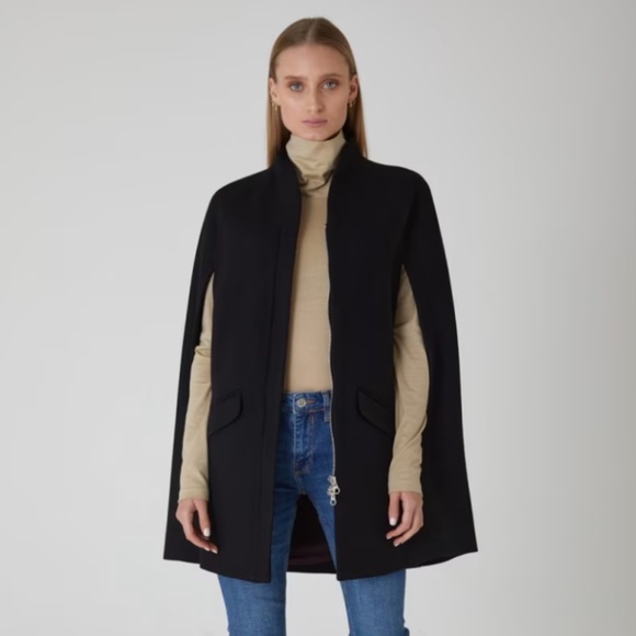 NWT Allora 'Chelsea' wool and cashmere black cape Sz US14/AU18 - Picture 3 of 13
